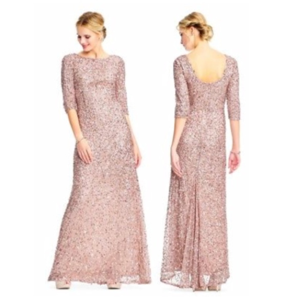 NWT ADRIANNA PAPELL SCOOP BACK SEQUINED GOWN Sz:2